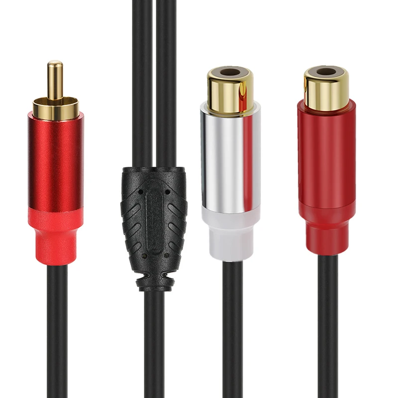 Rca kabel splitter 1 in 2 out männlich zu weiblich audio kabel stecker konverter auto verstärker lautsprecher heimkino verlängern kabel adapter – Detail 7
