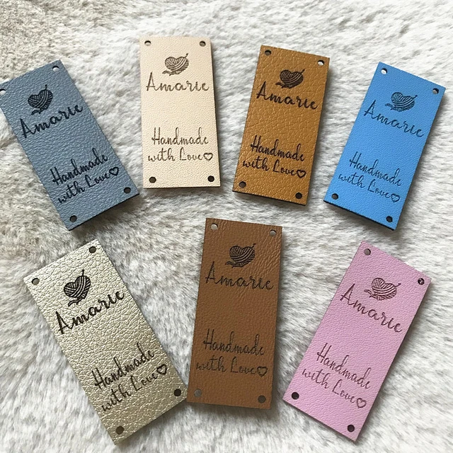 30pcs Handmade labels with rivets Custom leather tags for clothing crochet  Personalized knitting hats label with logo brand - AliExpress