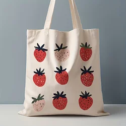 Strawberry Delight Reusable Polyester Shoulder Bag - Cheerful Multi - Purpose Tote (Beige)