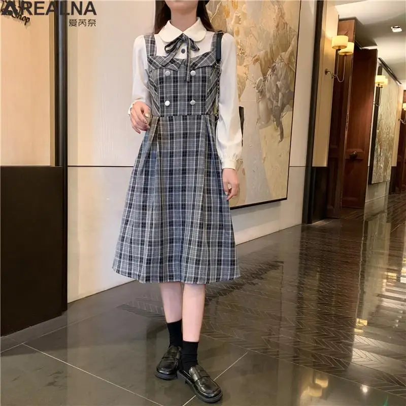 

Dresses for women 2022 winter preppy style Sweet French retro plaid dress long sleeve Patchwork bow evening dresses vestidos