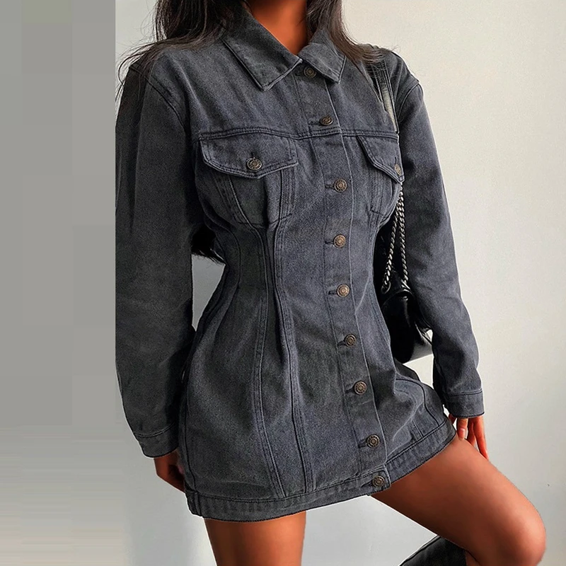 

Denim Jacket Women Jean Long Coat 2023 Fashion Unique Jeans Trench Womens Gray Blue Jaqueta Feminina Chamarra De Mezclilla Mujer