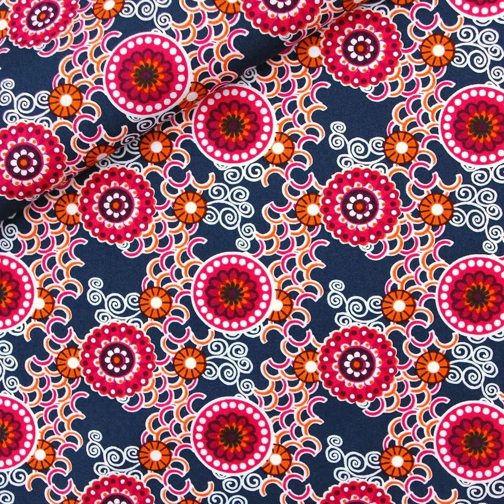 

1 Yard Cotton Woven Fabric For Cloth, Bag, Bedding,Disk Flower (Deep Blue), Width=145cm