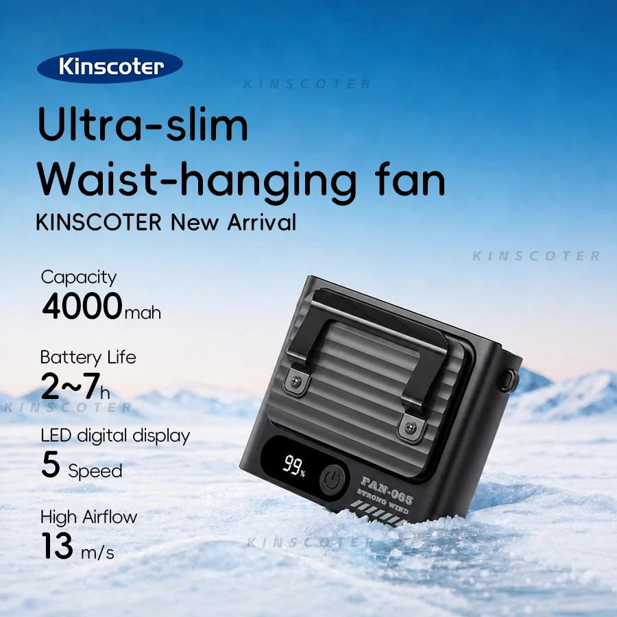 Multifunktionaler Ultraflacher Hüftventilator 4000mAh USB Outdoor Wiederaufladbarer Ventilator 5-Gang Mini-Kühlventilator mit Digitalanzeige