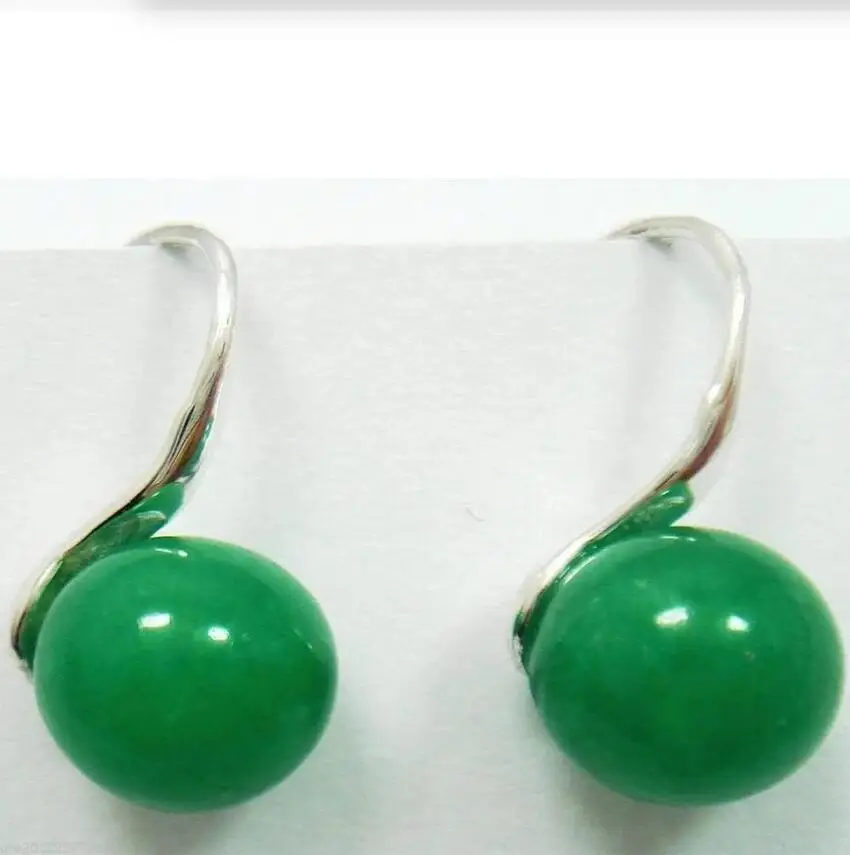 

AAA 10mm Genuine Natural Green Selling Jadeite Silver hook Earrings