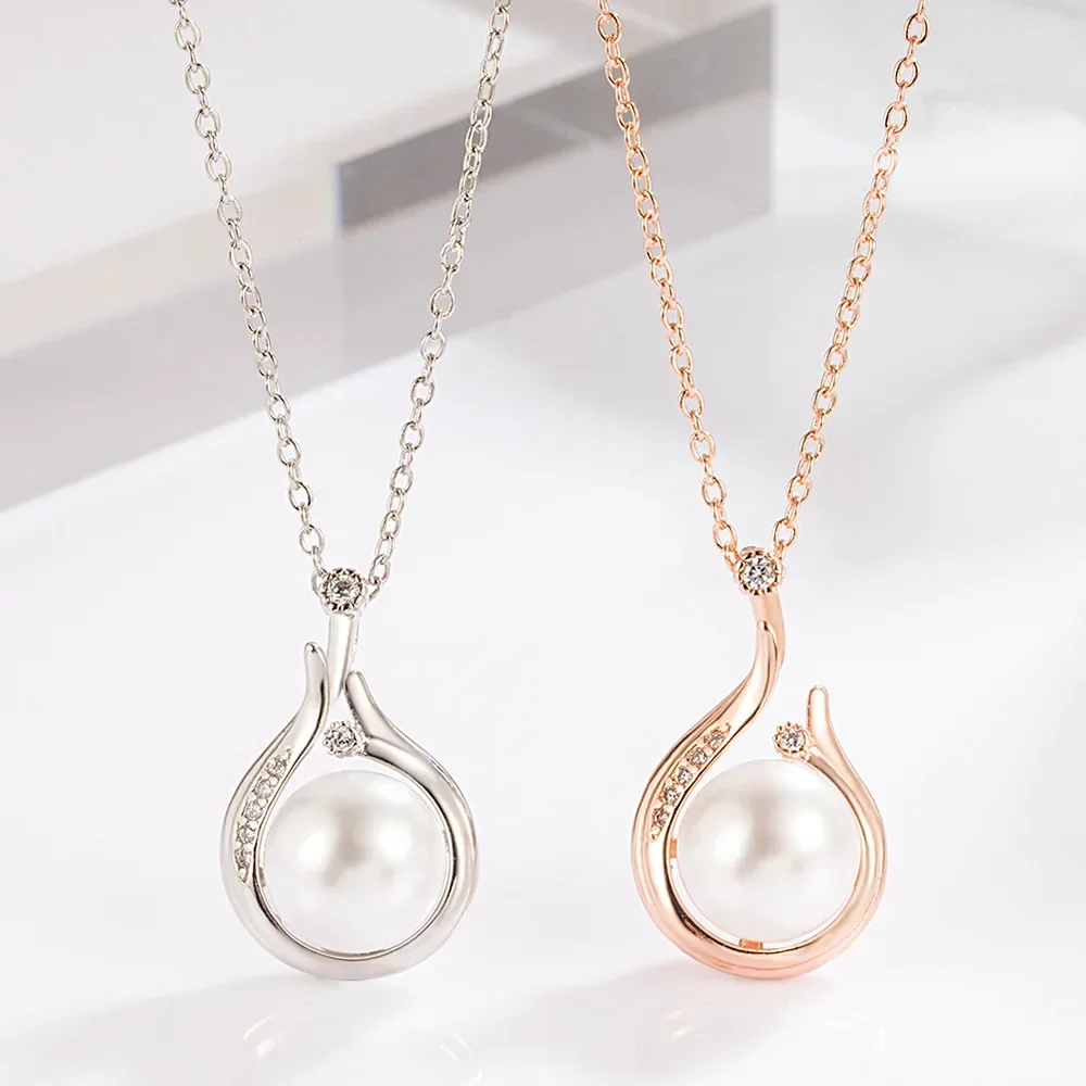 925 Sterling Silver Pearl Pendant Elegant Jewelry Sets For Women Earring Necklace Luxury Quality Jewellery Wholesale Accessories - 3