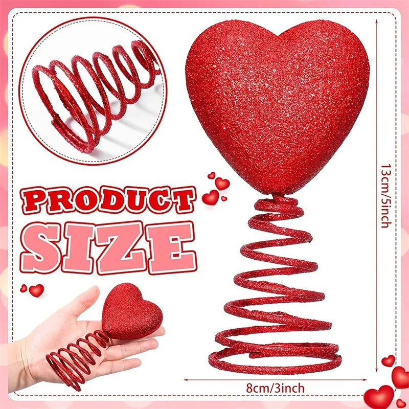Red Mini Valentine Day Tree Topper Glitter Heart Shape Tree Hat Valentines Decorations Home Decoration Chic Hanging Decorations 2