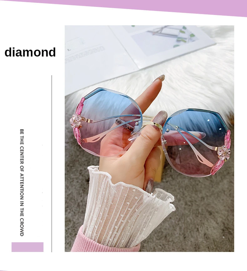 Fashion Glasses Diamond Sunglasses Women 2022 Brand Rimless Shades For Women Luxury Vintage Vasos Decorativos Zonnebril Dames large sunglasses