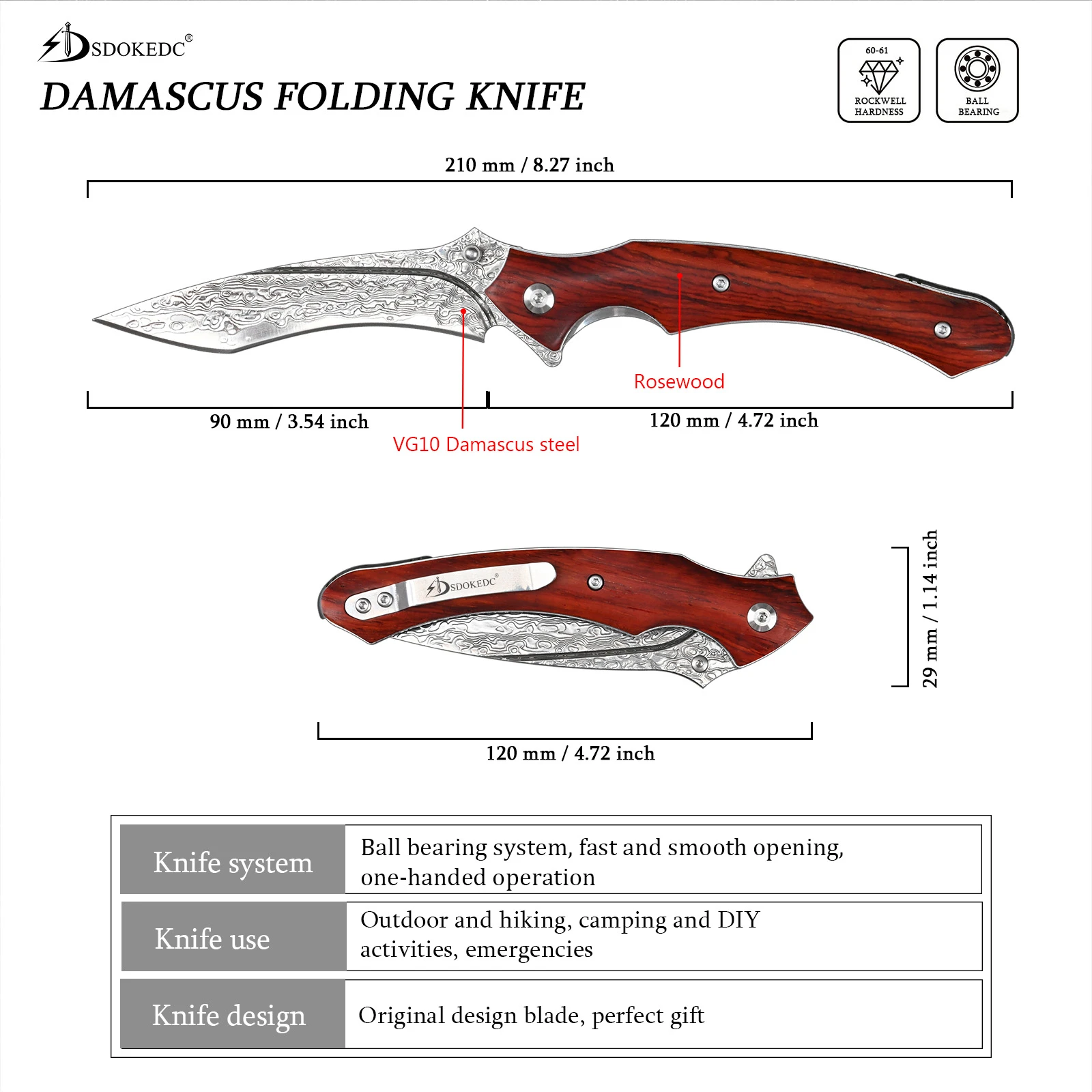  SDOKEDC SD604 VG10 Damascus Folding Knife Tactical