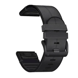Versatile QuickFit Silicone Leather Watch Strap - 26mm Garmin Enduro 3 (Black)