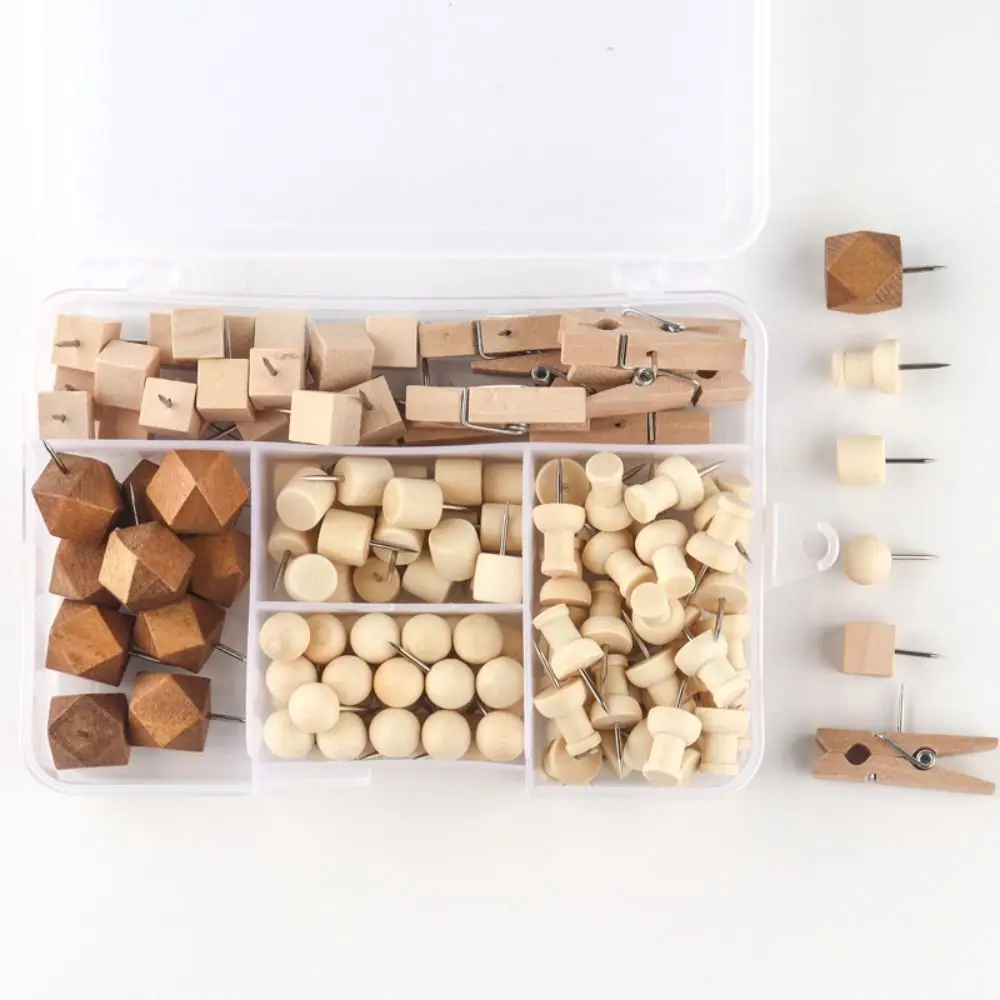 128Pcs 간단한 창조적 인 나무 푸시 핀 3D DIY 칠판 푸시 핀 상자 포함 다기능 장식 스터드 사진 벽 장식