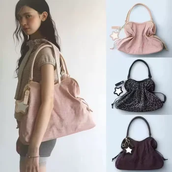 Y2K BadBlue Embroidered Leopard Print Tote Bag Large Capacity Shoulder Bag with Star Mirror Pendant Korean Trendy Women Handbag 1