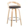 Grotto 26" Contemporary Fixed-Height Counter Stool with Swivel in Natural Wood and Brown Faux Leather with Round Chrome Metal Fo 2