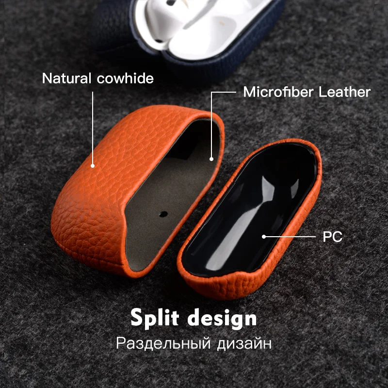Genuíno para Airpods Fone de Ouvido Case para Apple Natural do Couro Case Bluetooth Airpods 3 2 Acessórios Lichia Padrão Natural do Pro - Image 4