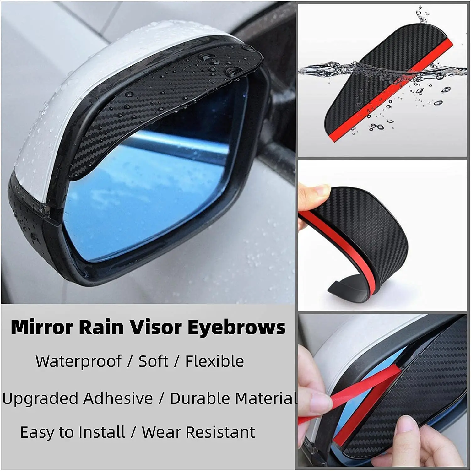 Rearview Mirror Rain Shield 2pcs Universal Carbon Fiber Rear View Side Mirror Eyebrow Cover