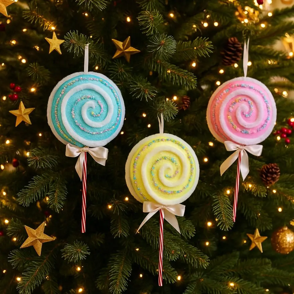 Colorful Christmas Macaron Lollipop Cartoon Bow Christmas Lollipop Pendant Foam Hanging Fake Lollipop Models Wedding Decorative
