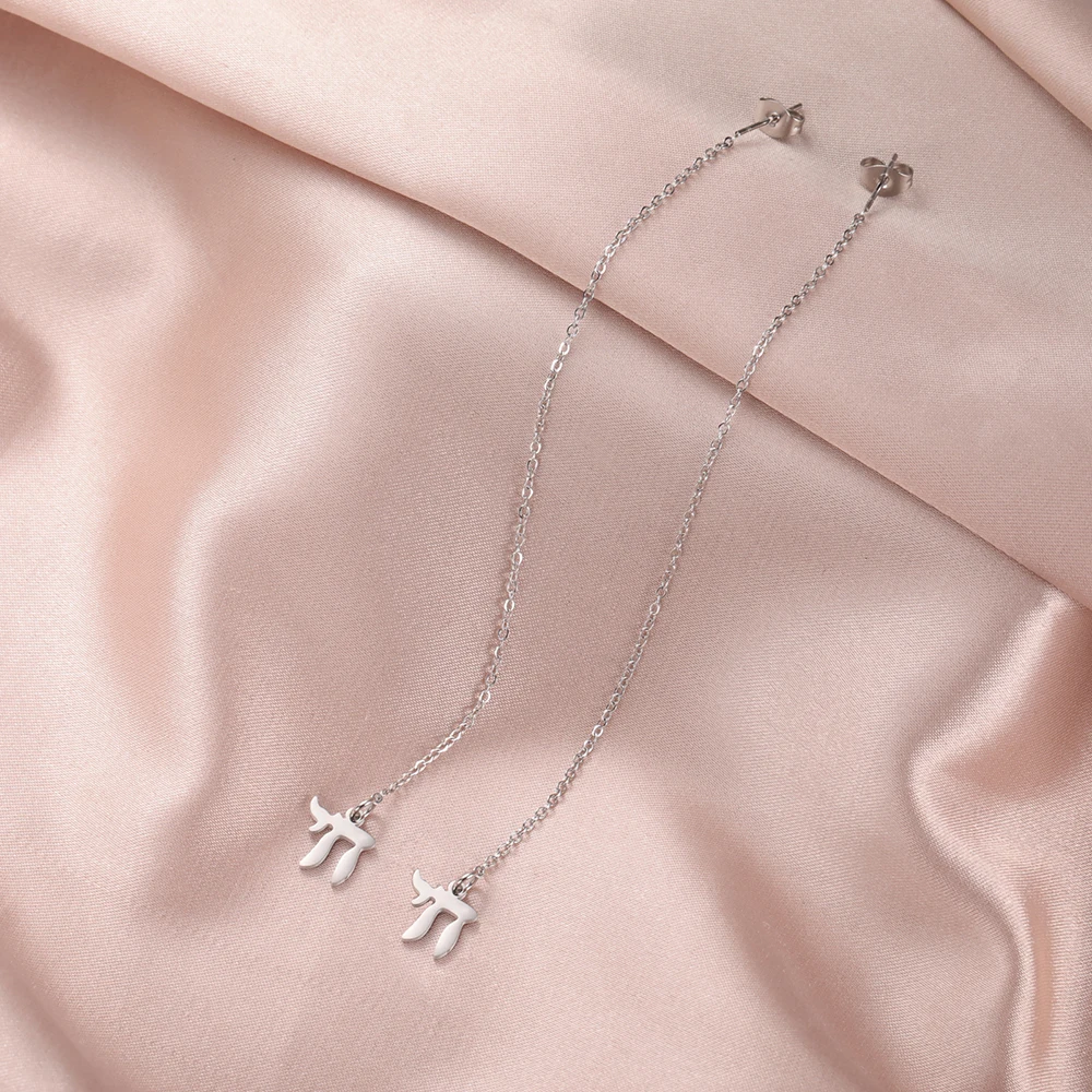 Dawapara Chai Symbol Charm Damen Ohrringe Mondphase Hebräischer Buchstabe Lebenssegen Jüdischer Schmuck Edelstahl Ohrringe – Detail 22