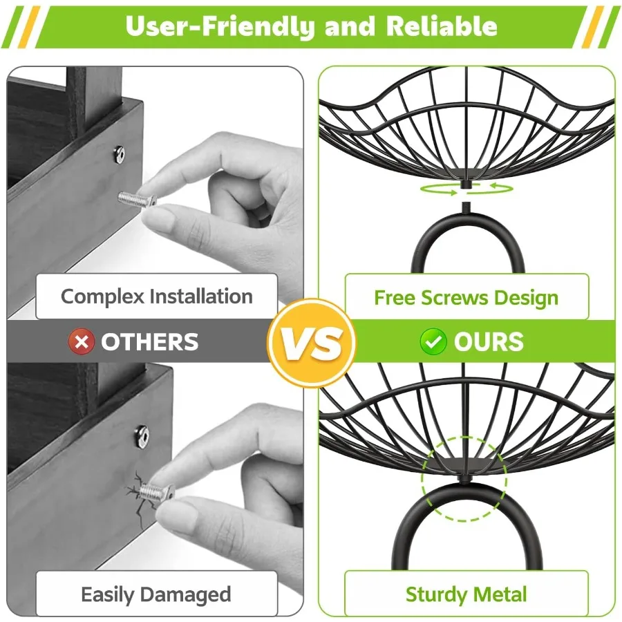 PouHenier.jh 4 Tier Fruit Basket Stand for Counter Kitchen Tiered Fruit Bowl Organizer for Dining Table Countertop Multi Level