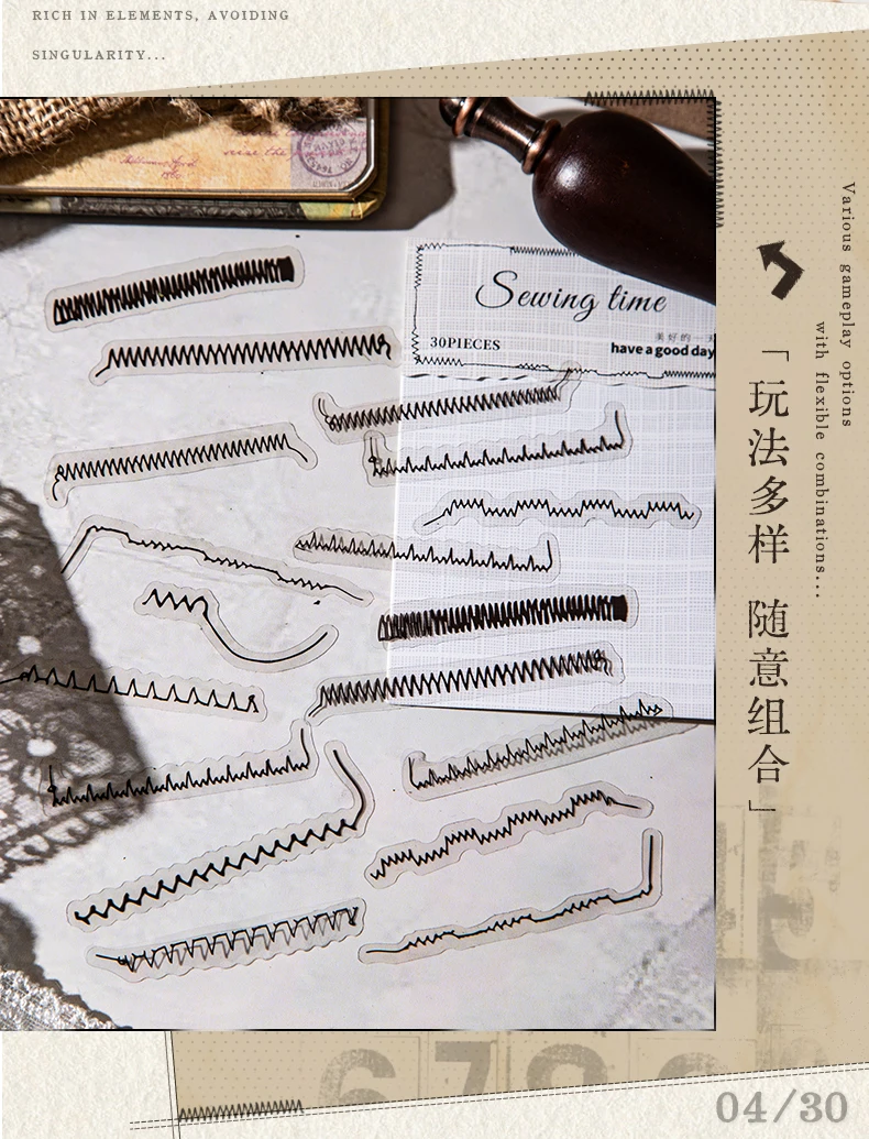 30 teile/paket Vintage Nähen zeit PET Aufkleber DIY Dekorative Junk Journal Aufkleber Für Sammelalbum Label Tagebuch Album Planer – Detail 8