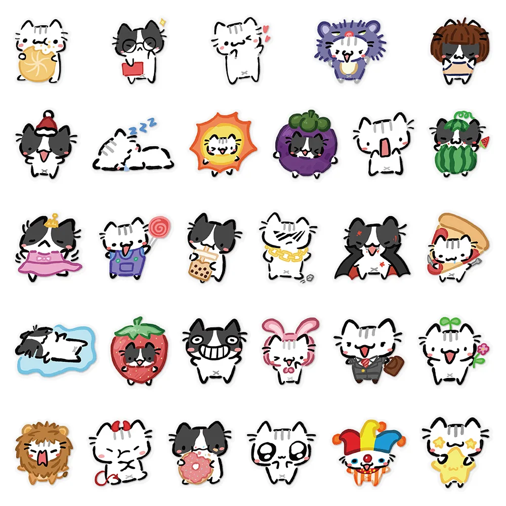 54Pcs Kawaii 다채로운 고양이 스티커 투명 고양이 데칼 전화 노트북 가방 노트북 스케이트 보드 방수 스티커