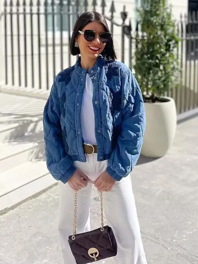 2025 Women Casual Chic Quilting Jacket Embroidery Short Parka Coat Fall Fashion High Street Elegant Female Jackets