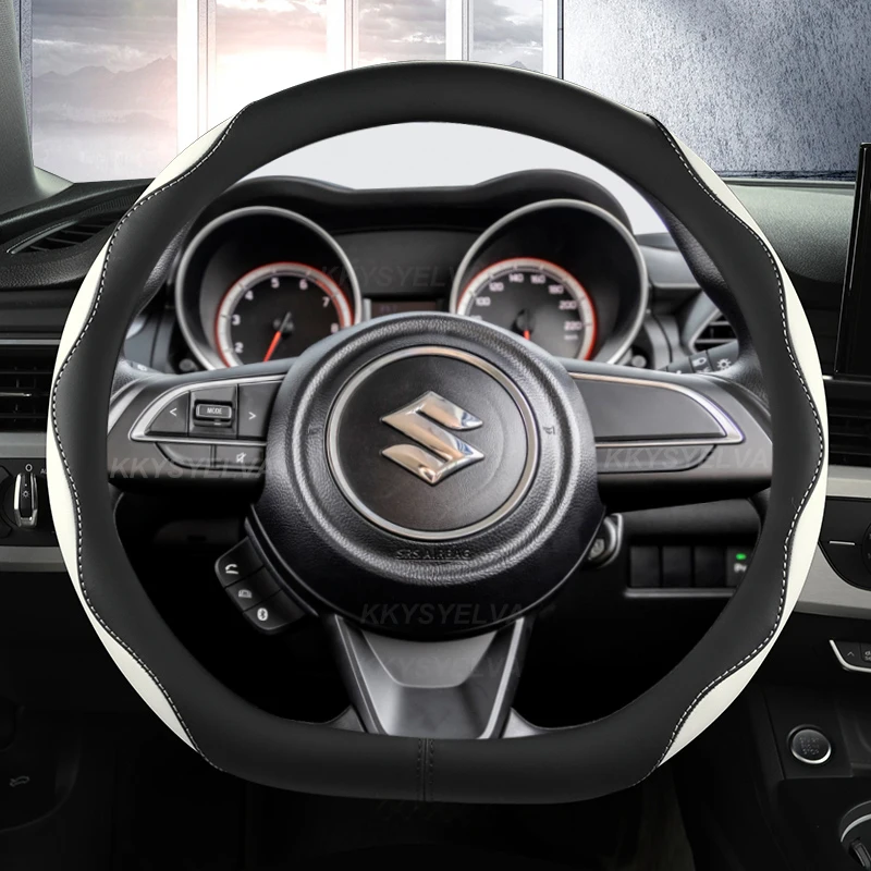 Microfiber Leather D Shape 38cm Car Steering Wheel Cover For Suzuki Swift 2017 2018 2019 2020