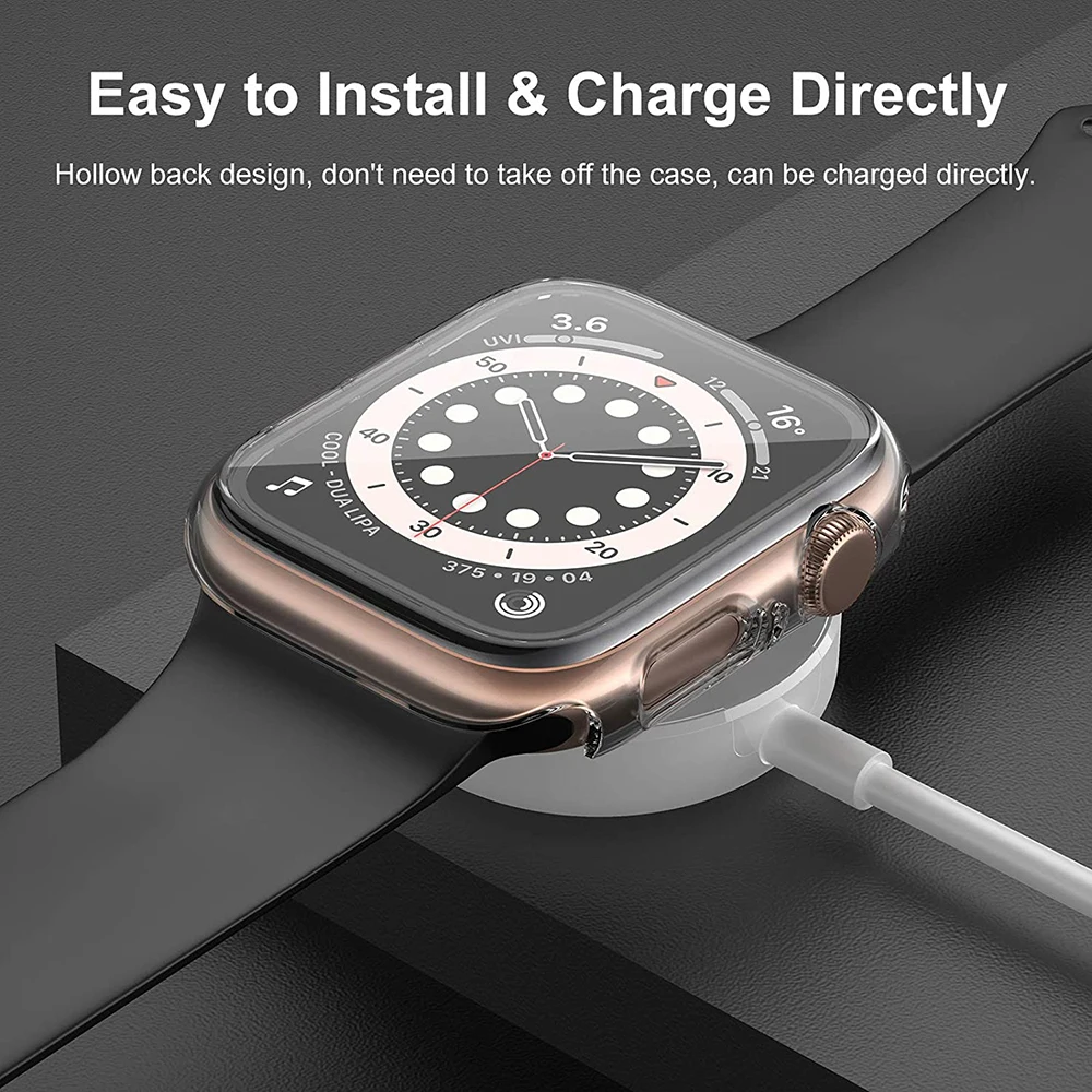 360 Full Cover for Apple Watch 45mm 41mm 44mm 40mm 42mm 38mm, Plating Case Glass Screen Protector for iwatch SE 7 6 5 4 3 2 1
