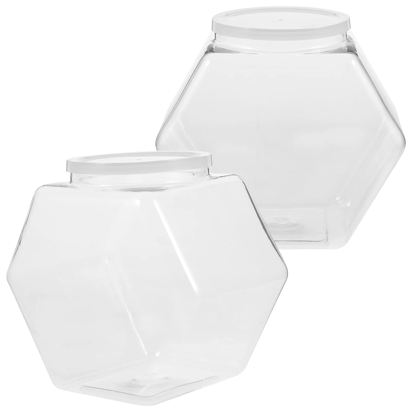 

2pcs Plastic Jar Airtight Hexagon Container Clear Food Peanut Preserved Fruit Jars