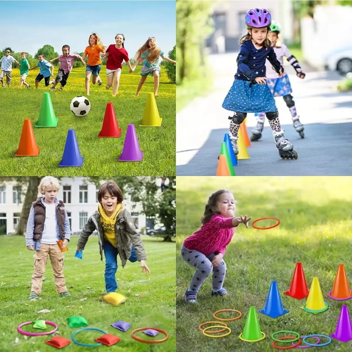 1Set Toss Cones Rings Party Game Kids Toy Outdoor Soccer Football Agility Training Carnival Family Games Yard Combo Set Tools