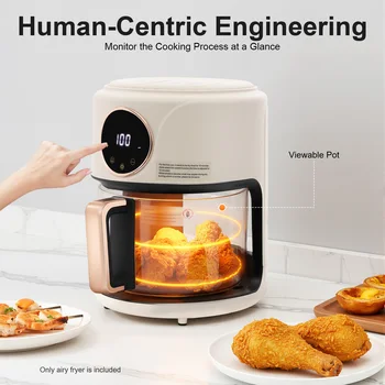 4.2L 1200W 360° Viewable Airy Fryer Borosilicate Glass Air Fryer Touchscreen Digital Display 8 Preset Cooking Modes 0-60min Timer 176℉-392℉ Adjustable Temp Non-stick Dishwasher Safe Pot Even Hot Air Circulation Electric Fryer for Home Kitchen Daily Use 2