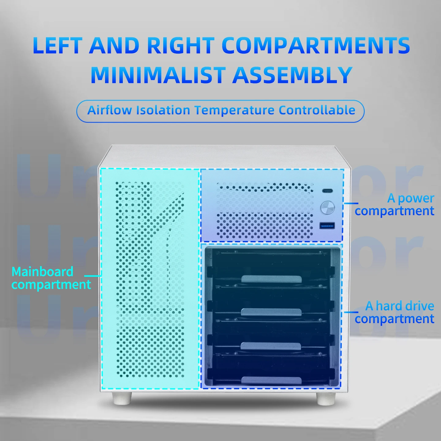 Ursa Minor 4베이 NAS 섀시 SFX 전원 공급 장치 ITX 마더보드, 9.9L 초소형 크기, 70mm 방열판