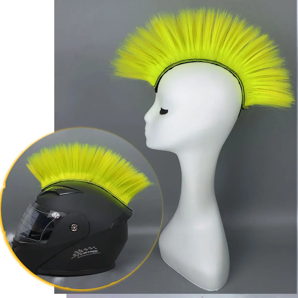 Perruque Mohawk Pour Casque De Moto D DOLITY - Crête Jaune 300mm - Accessoire Fun Et Unique