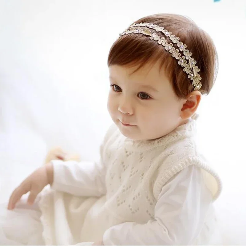 Baby Girls Princess Crown Flower Elastic Hair Bands for Newborns Children White Headbands Birthday Party Photo Props Accessories