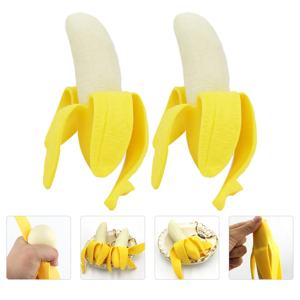 

2 Pcs Banana Squeeze Toy Slow Resilience Toys Kids Funny Peeled Comfortable Stocking fillers Strange object