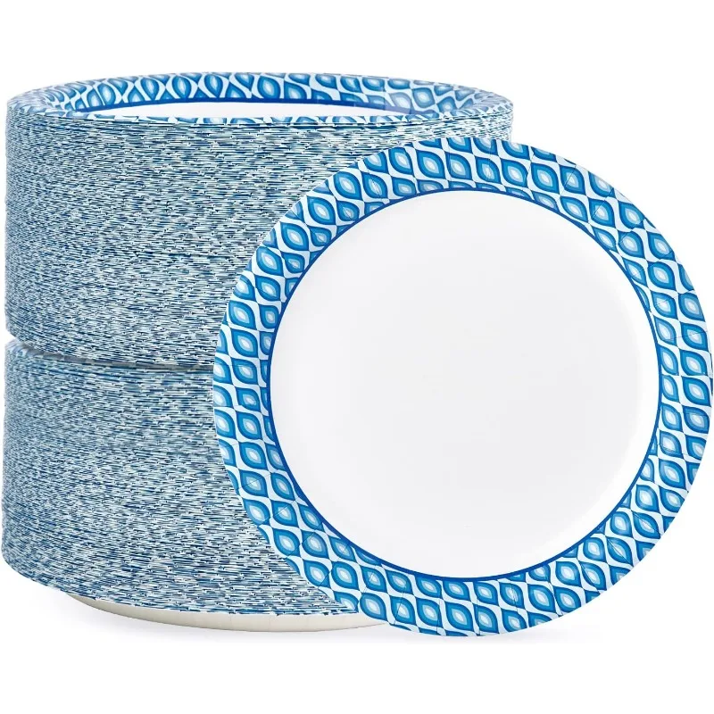 8.375 Inch Disposable Paper Plates, 300 Count Soak and Cut Proof Printed Paper Plates for Daily Use, Holiday for Family