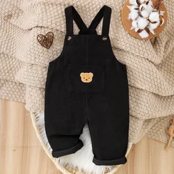Cozy Winter Corduroy Baby Overalls with Cartoon Design - 18 - 24M (Black)