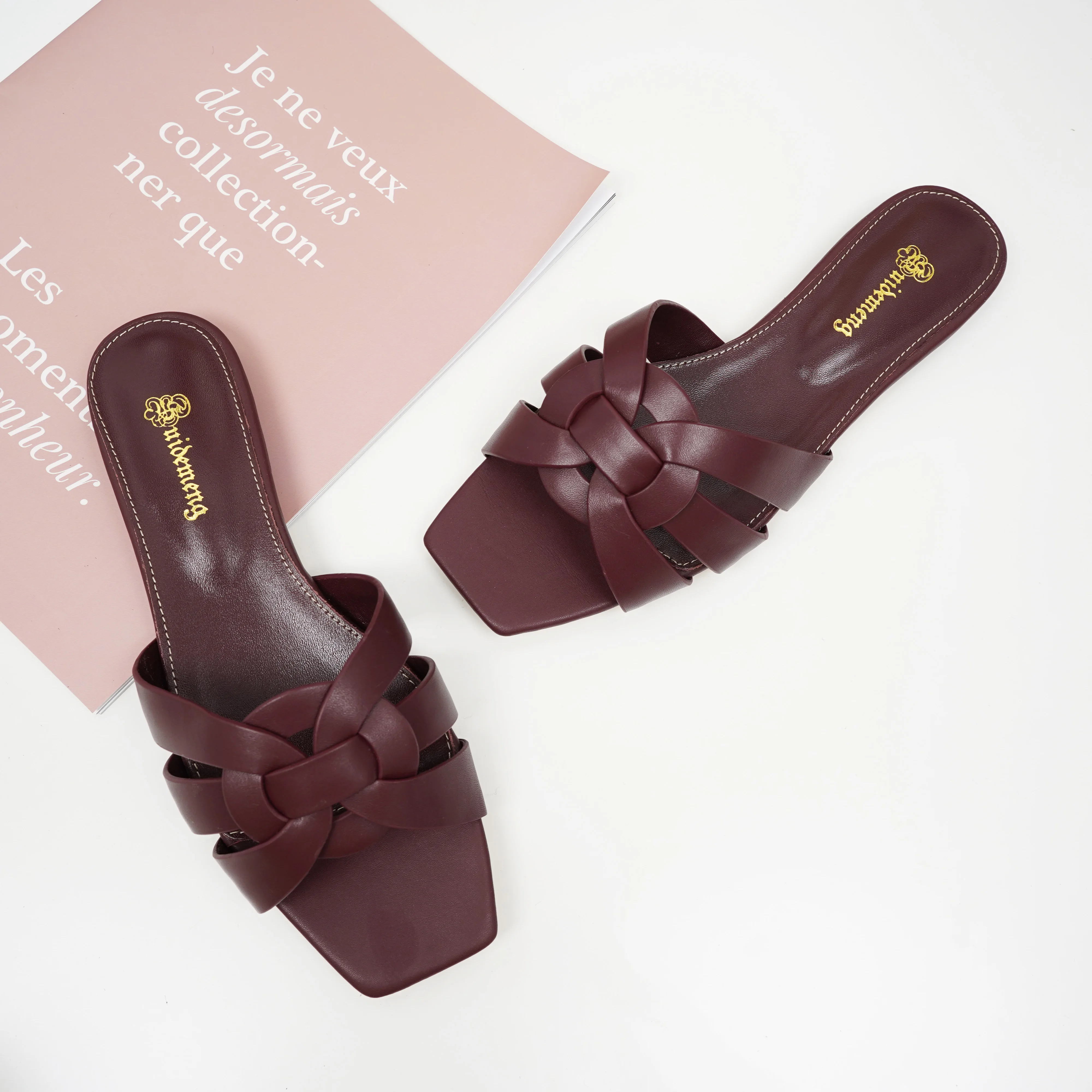 Summer ladies slippers fashion leather square toe fish mouth shoes luxury party shoes plus size 35-44 beach flat shoes