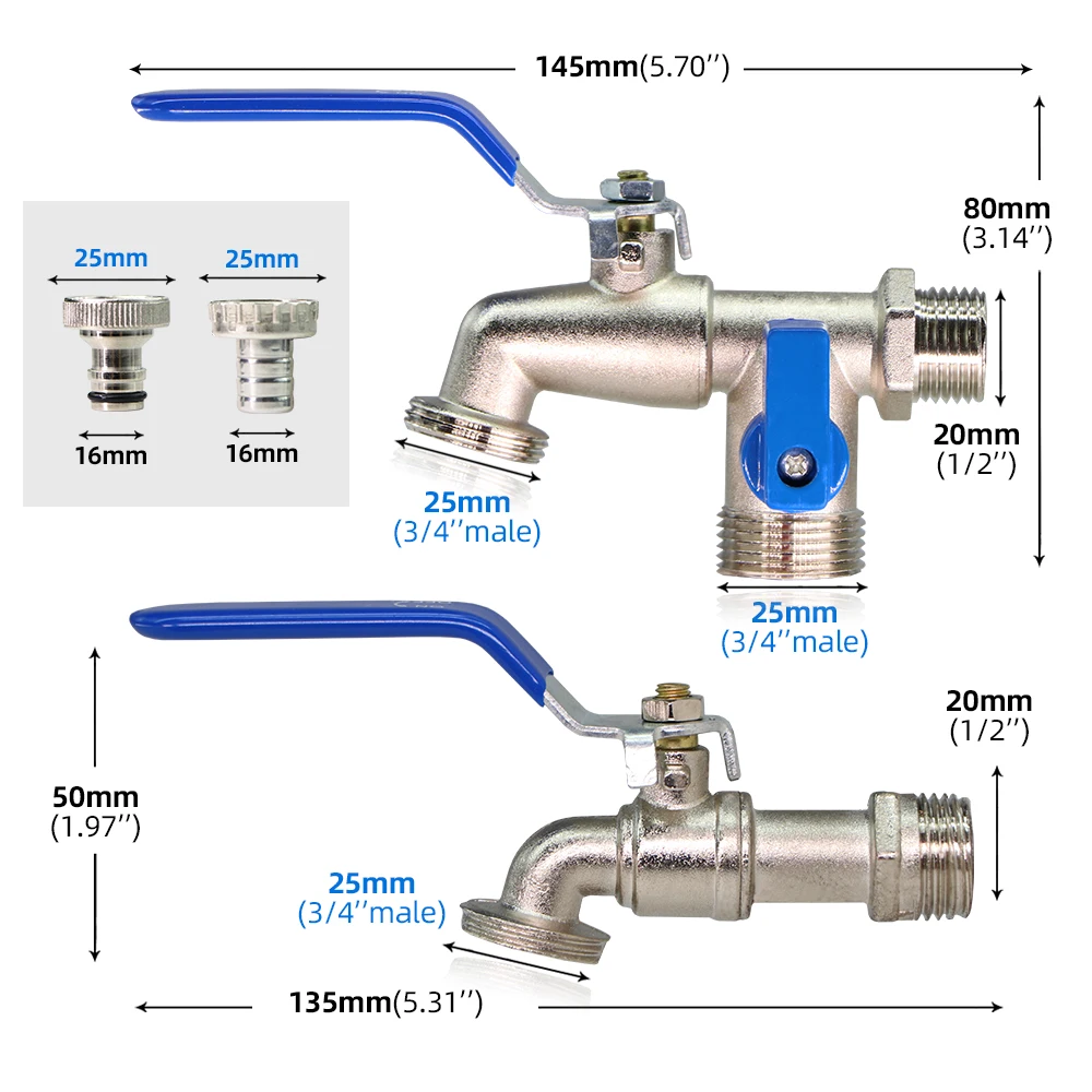 1 2 x 16mm 3 4 Garden Lever Tap Outdoor Water Faucet Long Handle 2 Way 1 Way Ball Valve Shut Off with Connecter For IBC Tank garden bibcocks water tap faucet