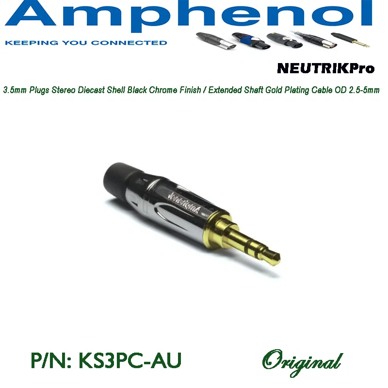 Amphenol Audio 3.5mm Plugs Black Chrome Finish / Extended Shaft Gold Plated Contacts KS3PC-AU