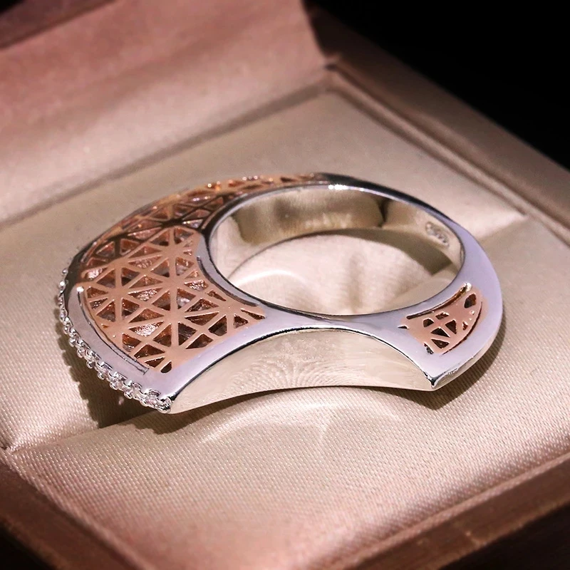Women S925 Silver Color Zirconium Ring Fashion Rice Series Moon Shape Personality Jewelry Innovation Commemorative Gift