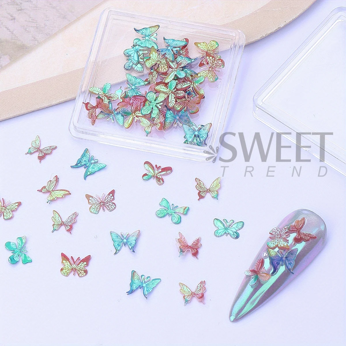 4pcs Laser Butterfly Wood Pulp Nail Decoration Holographic Wings Design Summer Jewelry Japanese Style Flake DIY Manicure Slices