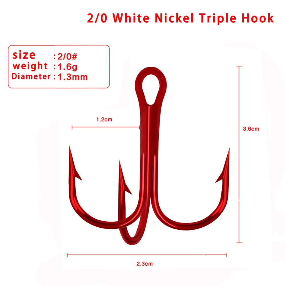Better Leader Fishing Hooks 10pcs/bag Red Nickel Triple Hook Size 3/0-12#  Treble Hook High Carbon Steel Fishing Accessories