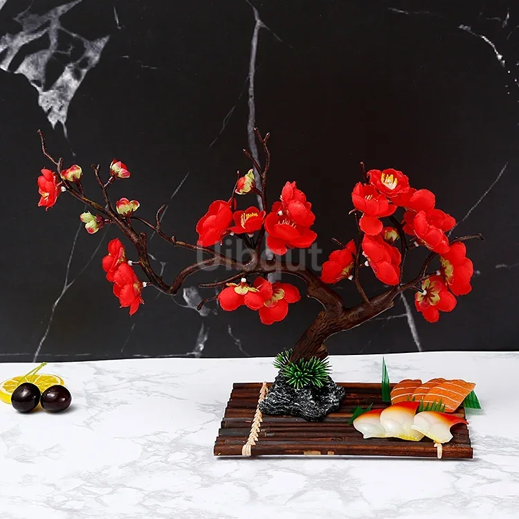 Artistic Peach Blossom Sushi Boat Tray with Decorative Floral Design