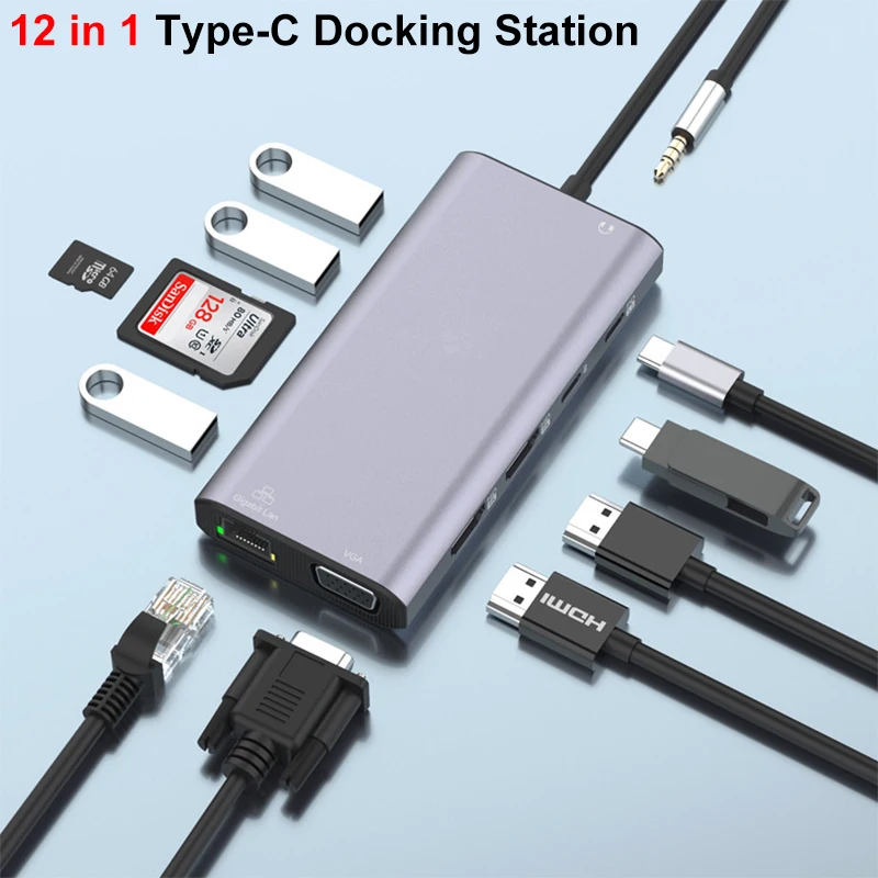 Docking Station para Macbook 12 em Dock Tipo-c 4k hd Hub Usb Macbook Macbook 2xhdmi Dell Lenovo Asus hp Thunderbolt Laptop Acessórios