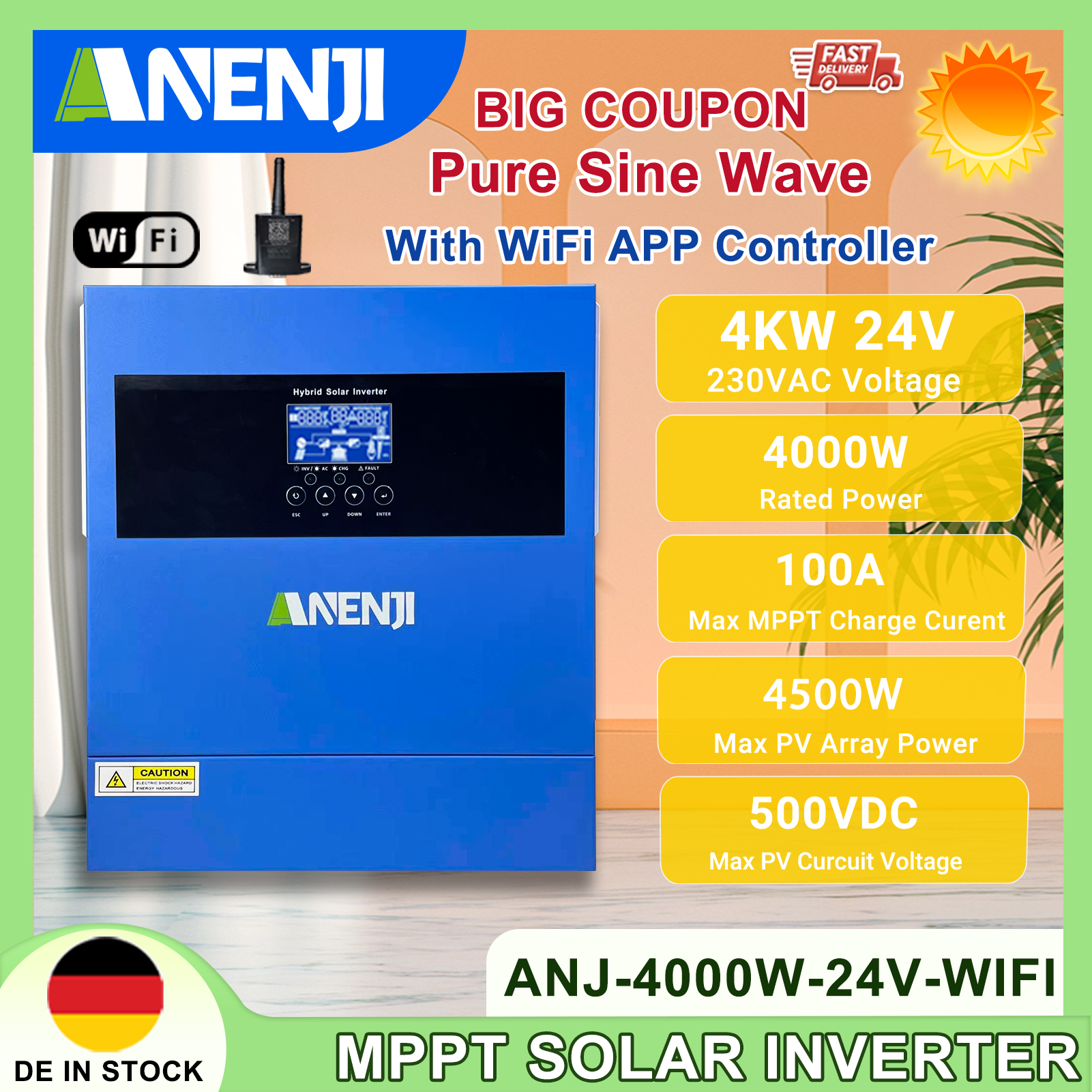 4KW Solar Inverter Hybrid Off Grid 220V MPPT Photovoltaic Inverter With WiFi PV 500VDC MPPT Solar Controller With WIFI