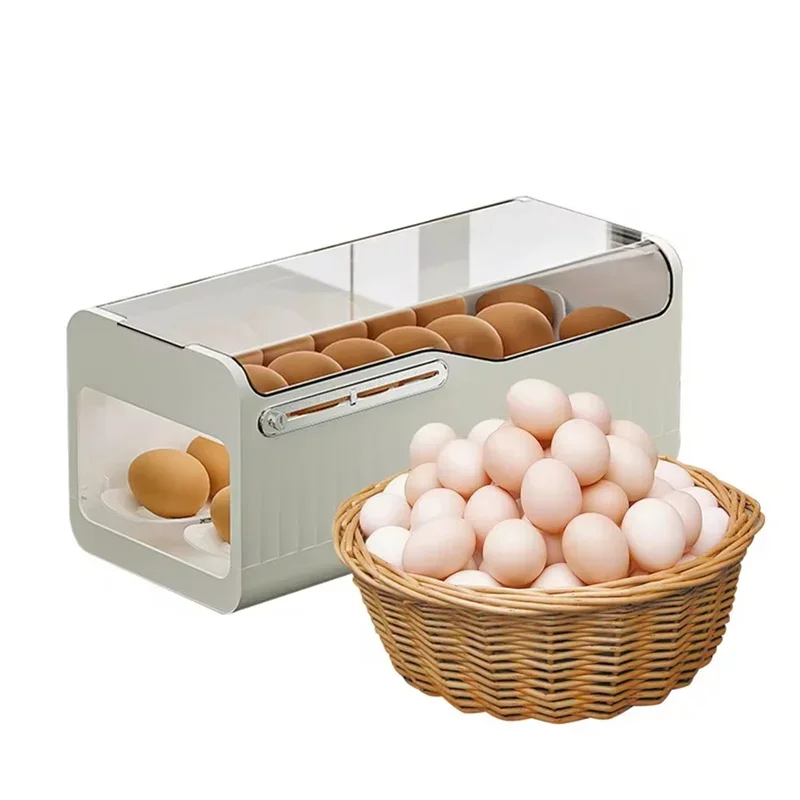 New Automatic Egg Rolling Dispenser Clear Egg Container 2 Tiers Kitchen Organizers And Storage Space-Saving Refrigerator