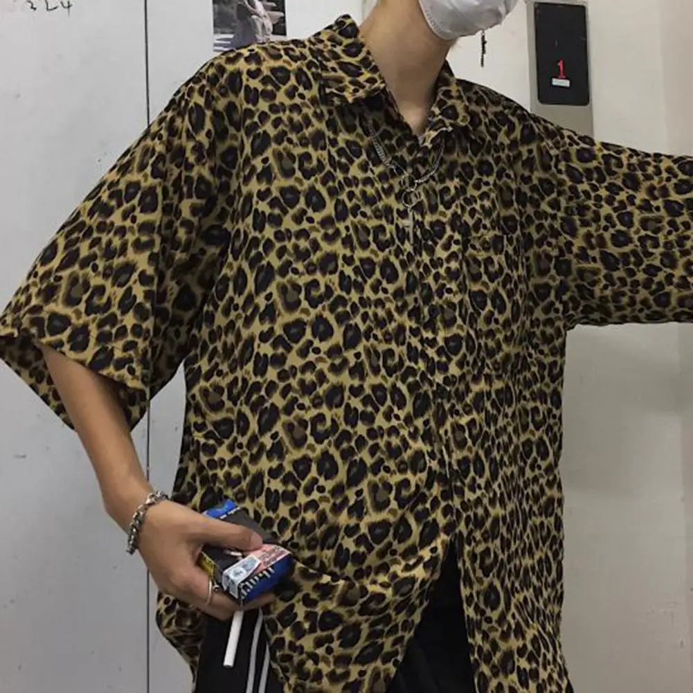 Trendy Retro Shirt Lapel Quick Drying Couple Shirt Summer Leopard Print Casual