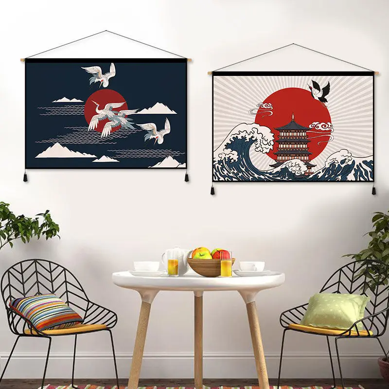 Japanese Style Fabric Hanging Picture Sushi Restaurant Tavern Living Tea Room Wall Background Decoration Simple Tapestry