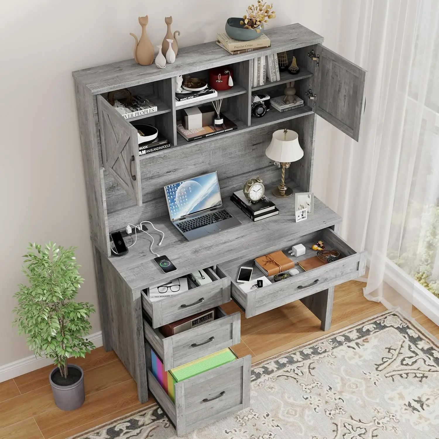 Farmhouse Executive Desk with Hutch 1