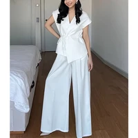 MUJER 2025 Wide Leg Pants Sets for Women 2 Pieces Sleeveless Vest Top Woman Pleated Casual Trousers Sets Two Piece Outfits Woman - Image 2