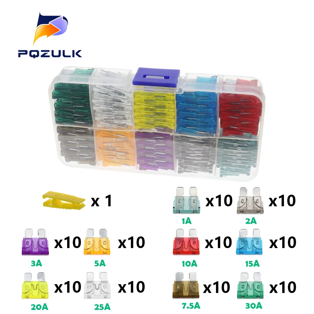 Car Fuses Profile Medium Mini Micro2 Size Blade Type Assortment 5/7.5/10/15/20/25/30/35A with Box Clip